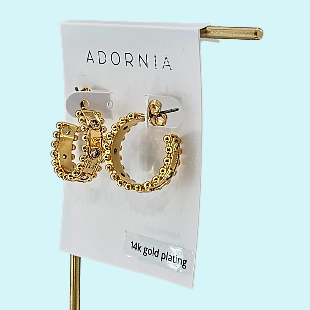 Adornia Hoop Earrings 3/4" D 14k Gold Plated Bezel Set Cubic Zirconia Milgrain - Picture 2 of 3